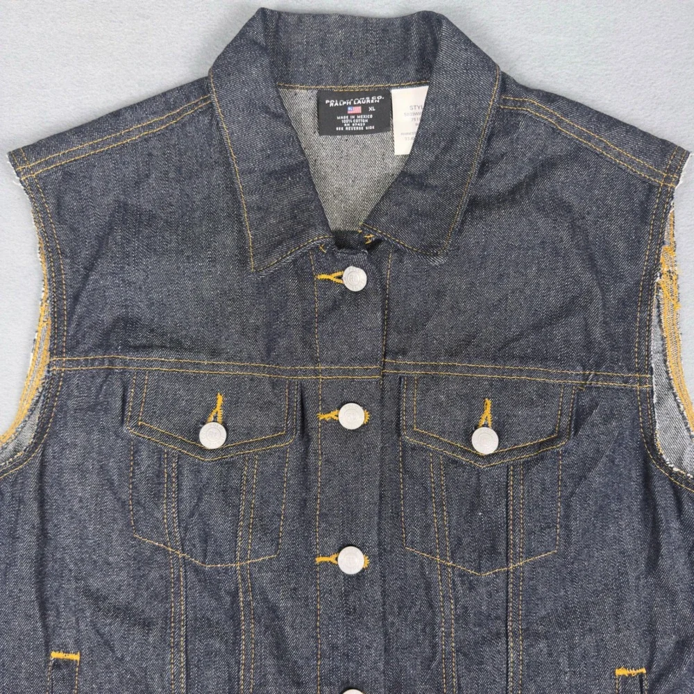 Y2K Polo Jeans Co‎ Ralph Lauren Rhinestone Flag Denim Vest Dark Wash XL
